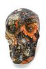 Two Orange and Black Swirl Decorative Skull Figures. Two decorative skull figures, one Image - 5