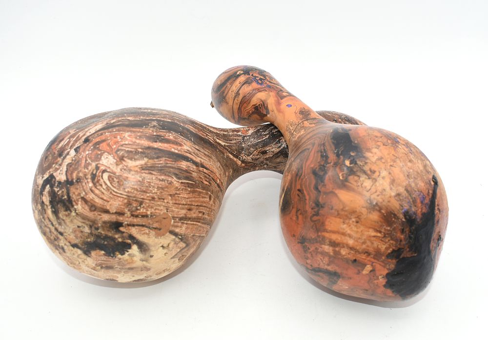 A Pair of Decorative Gourds with Marbled Pattern. A pair of hydro dipped decorative gourds with 