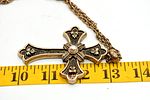 Sarah Coventry 1975 Limited Edition Pearl Cross Necklace. A gold/bronze-toned cross pendant Image - 4
