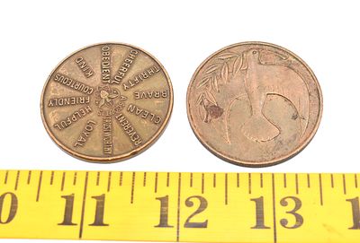 Two Bronze-Toned Boy Scout and Peace Medallions. Two bronze-toned medallions, each approximately 