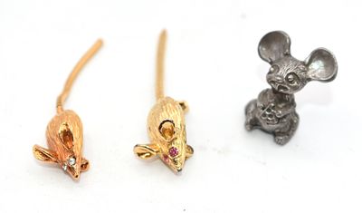 Three Mouse Brooches and Figurine, including Yorkshire Design 1980. Three mouse-shaped items: 