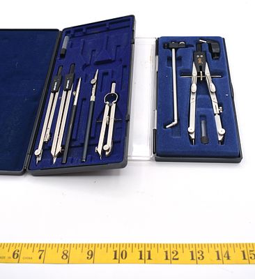 Two Technical Drawing Drafting Compass Sets. Two drafting compass sets, including a Charvoz set 