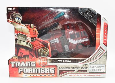 Hasbro Transformers Universe 25th Anniversary Voyager Class Inferno Action Figure, circa 2008. A 