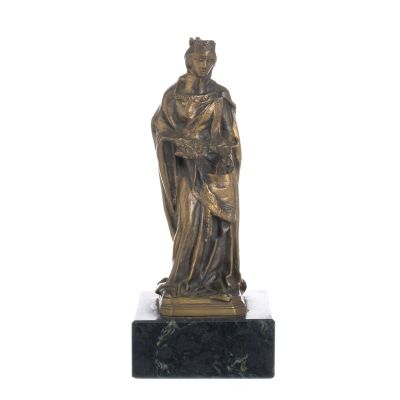 ANT&Oacute;NIO TEIXEIRA LOPES (1866-1942). "Rainha Santa Isabel". Escultura em bronze, assinada. 