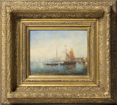 VISTA DE VENEZA. &Oacute;leo sobre madeira. Assinado "E.B.DUBOIS". Dim.: 19 x 24 cm