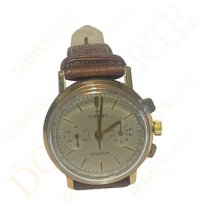 Rel&oacute;gio Cron&oacute;grafo de pulso Tissot Staduim. caixa dourada, mostrador claro com cron&oacute;grafo e 