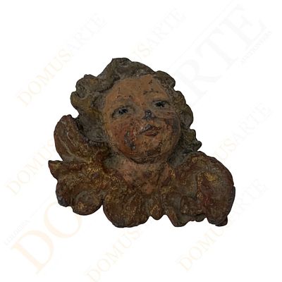 Cabe&ccedil;a de Anjo em ferro. em ferro , decora&ccedil;&atilde;o policromado, s&eacute;c XIX, com sinais de uso e 