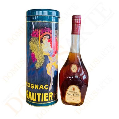 Paul Gautier Cognac. Garrafa de Cognac Gautier VS, Fran&ccedil;a, em caixa em metal litografado 