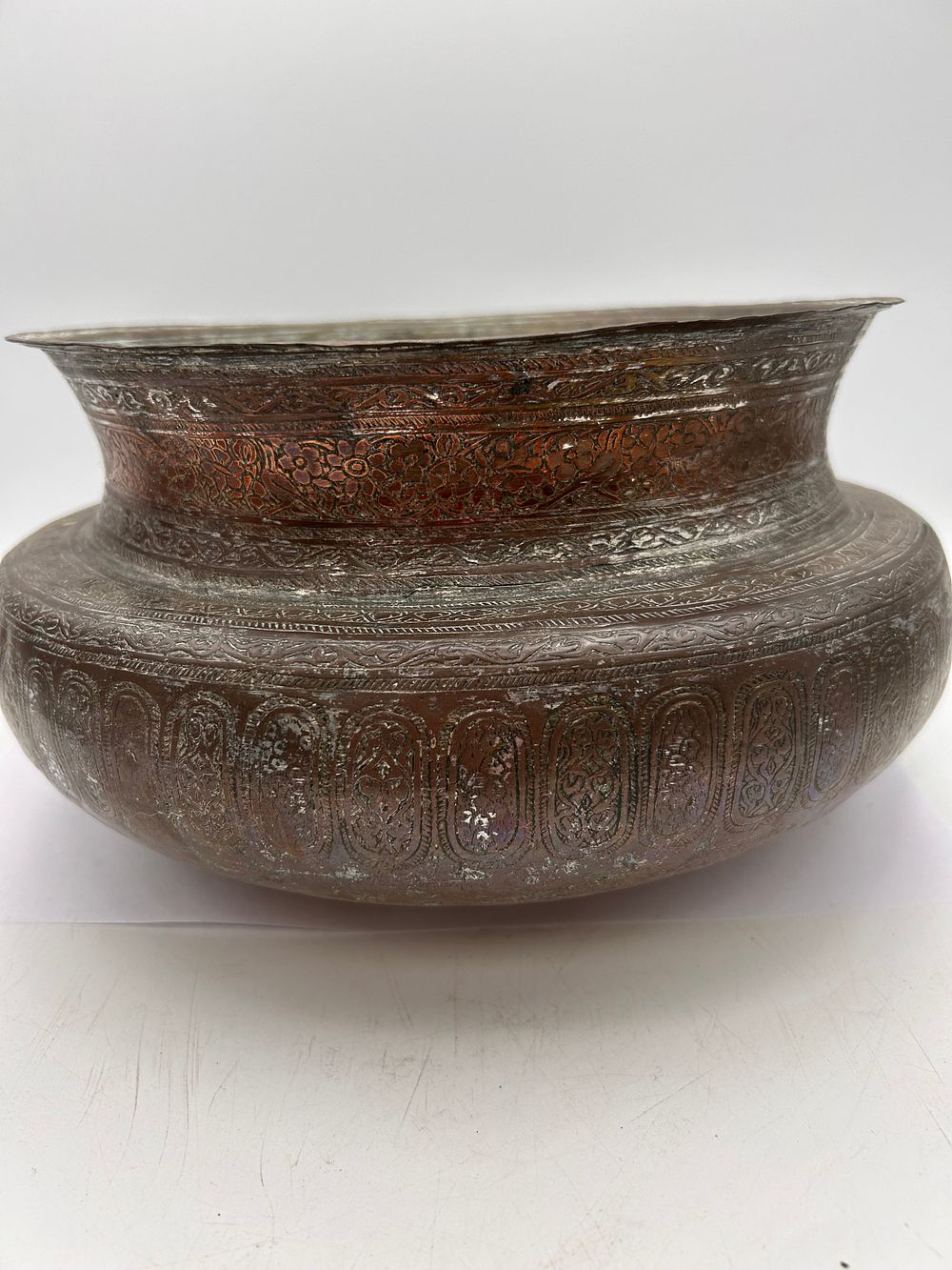 Lot 89: Antique Detailed Brass Bowl 11" x 6".