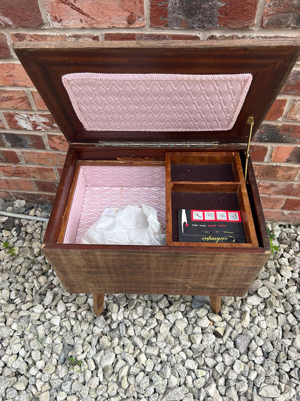 Lot 144: Vintage Wooden Sewing Box With Contents.