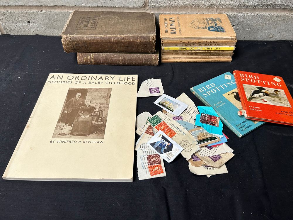 Lot 319: Tray Containing Vintage Books And Stamps.