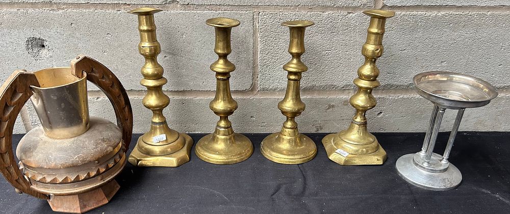 Lot 344: Mixed Lot Including Brass Candlesticks.