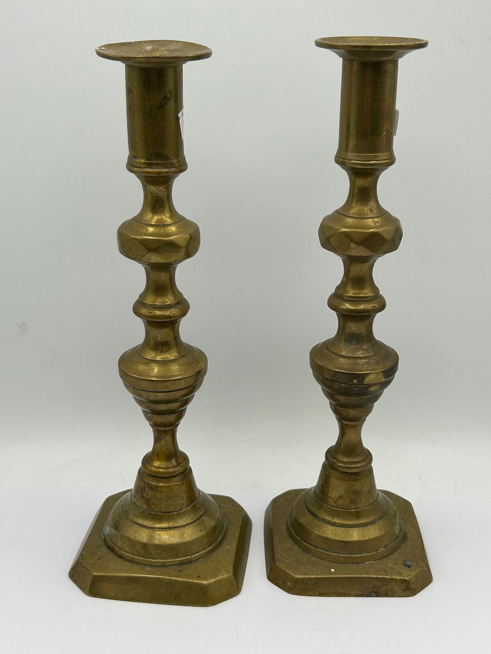 Lot 383: Pair Of Brass Candlesticks Standing 11".
