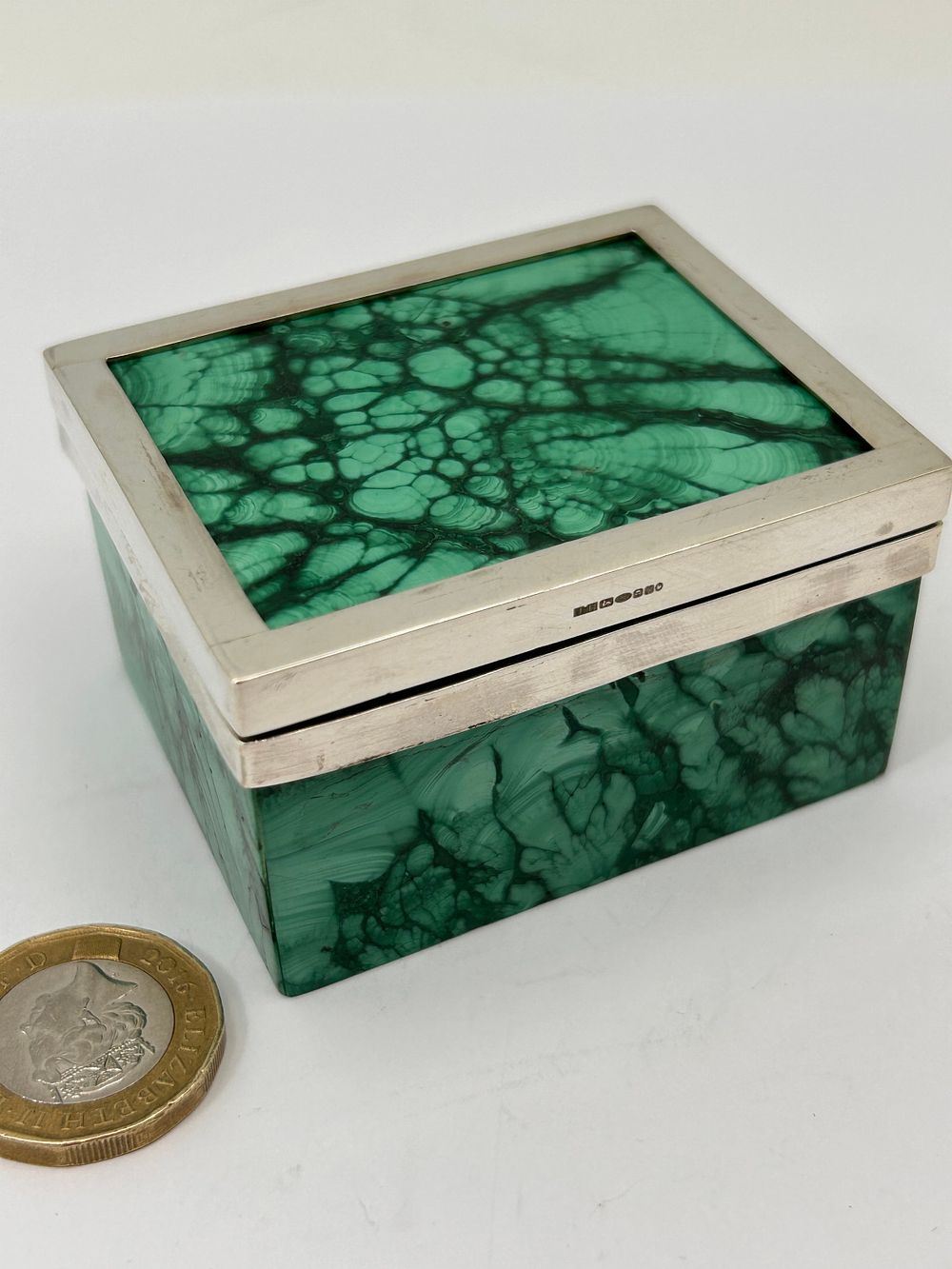 Lot 186: Lovely Quality Silver And Malachite Trinket Box ,Made...