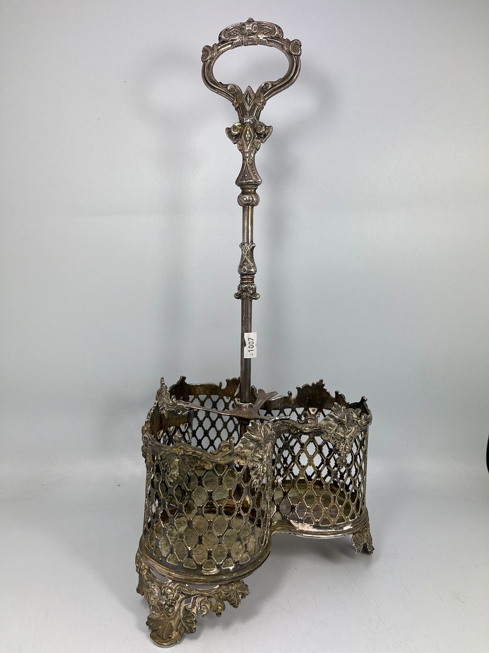Lot 201: Fabulous Silver Plate, Three Wine Bottle Holder 18"...