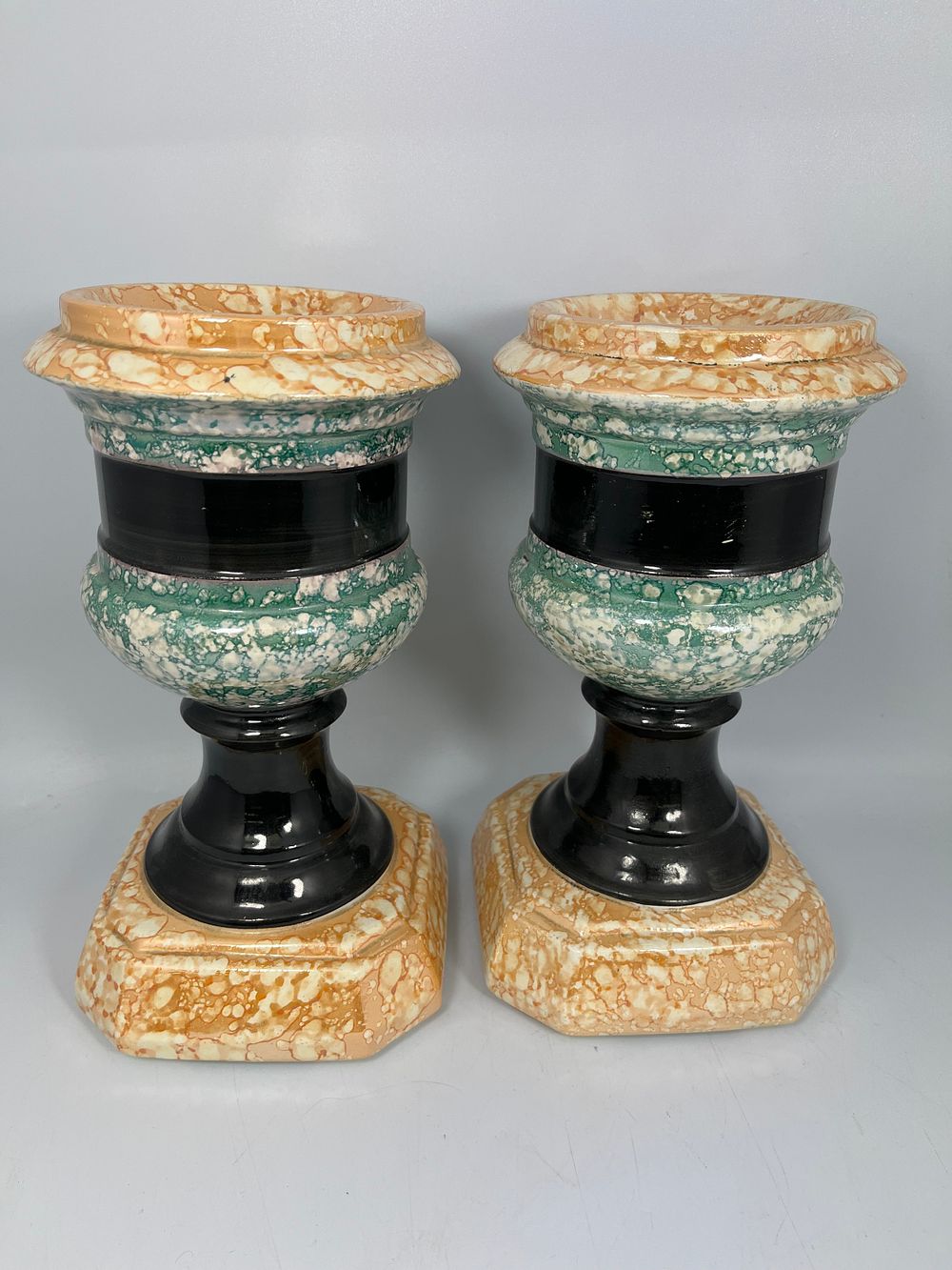 Lot 203: Pair Of Ceramic Candle Holders? Standing 10".