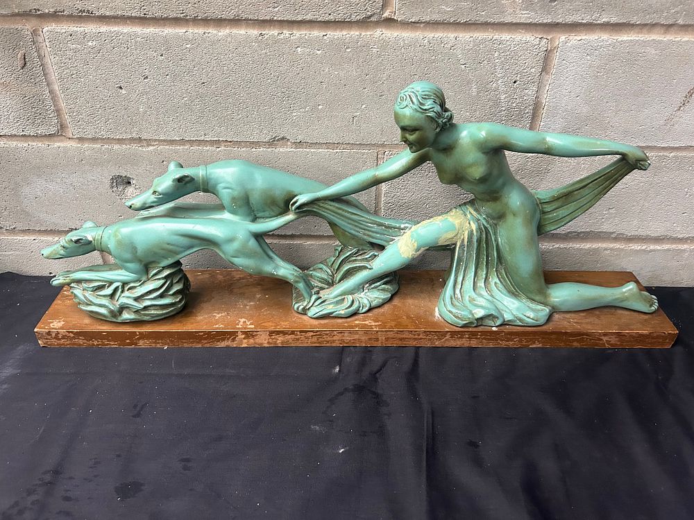 Lot 208: Art Deco Large Lady And Greyhound's Ceramic Figure...