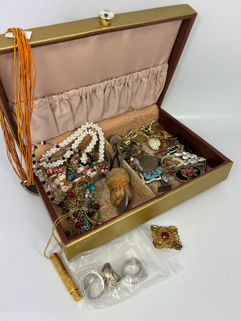 Lot 222: Jewellery Box Containing Costume Jewellery ,Coins Etc.