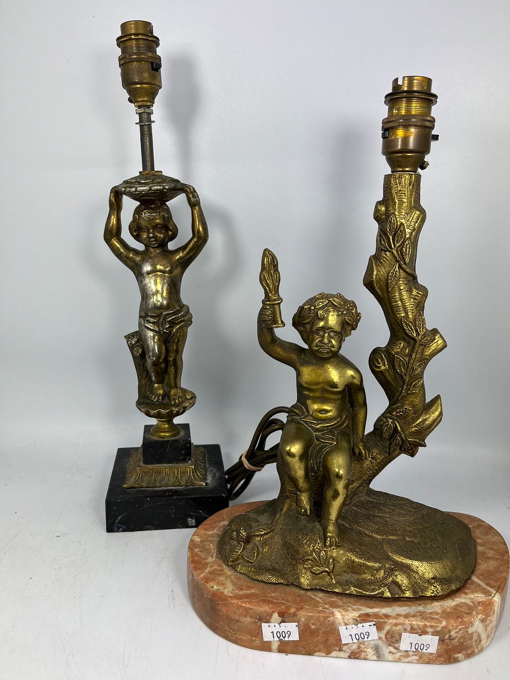 Lot 224: Two Brass And Marble Lamp Bases Standing 14"....