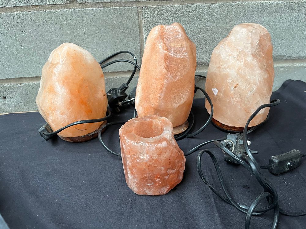 Lot 225: Three Salt Lamps Plus Candle Holder.