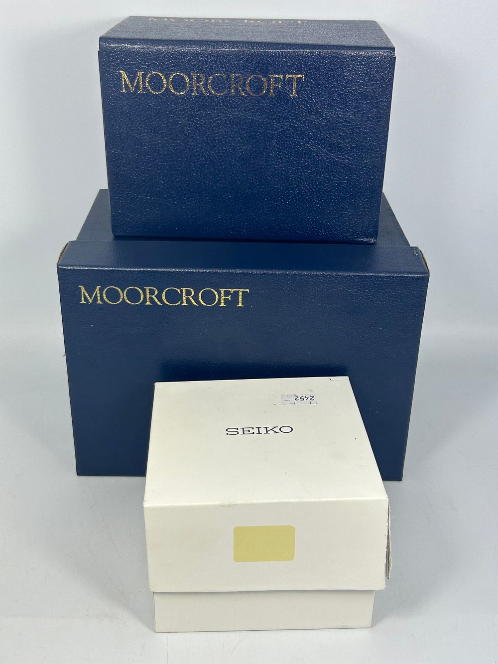 Lot 242: Two Moorcroft Boxes And Seiko Box (empty).