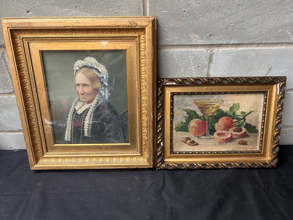 Lot 247: Oil Painting And Print In Gilt Frame Largest...