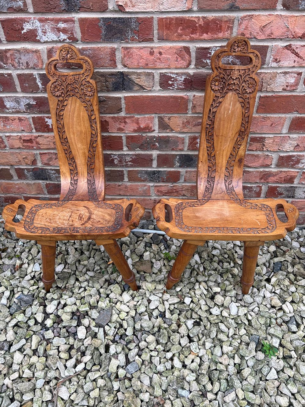 Lot 248: Pair Of Carved Birthing Stools.
