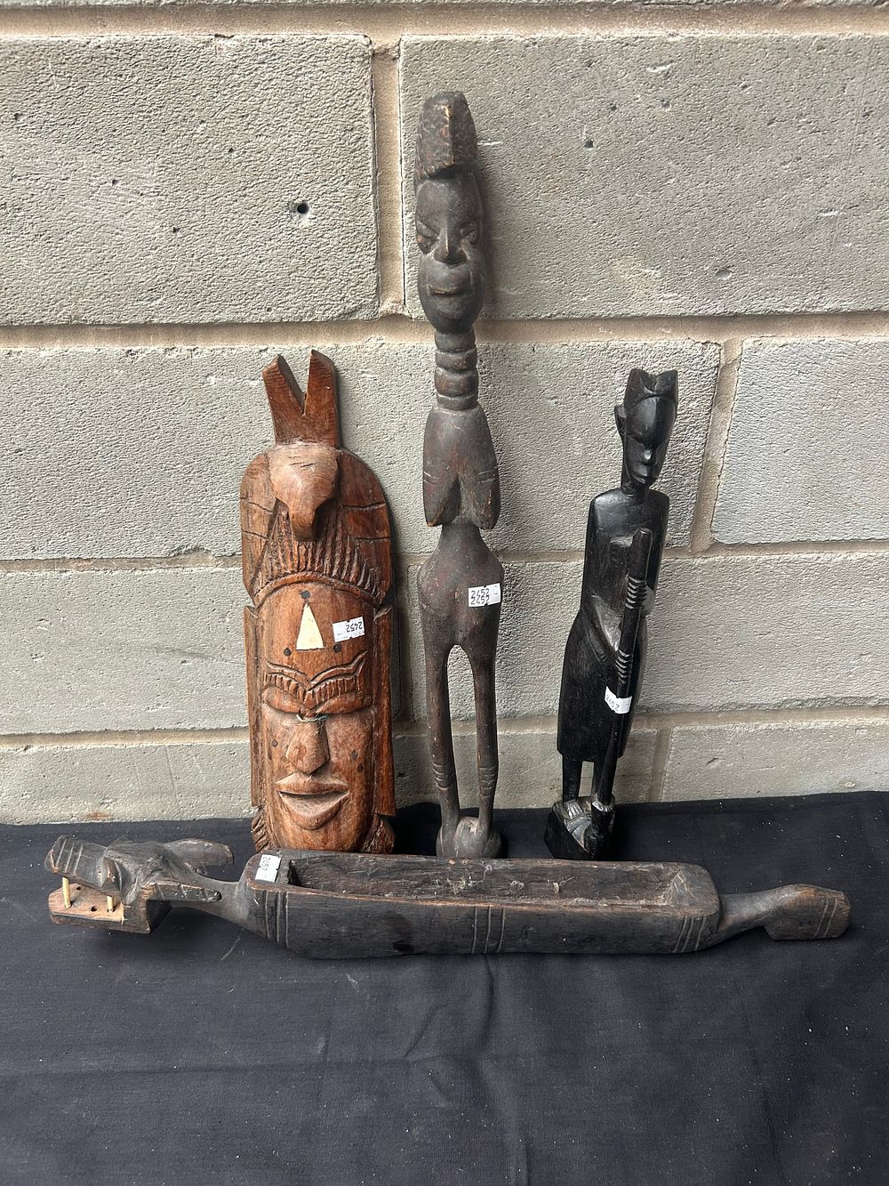Lot 249: Four Nigerian Carved Figures And Plaque Largest 20".