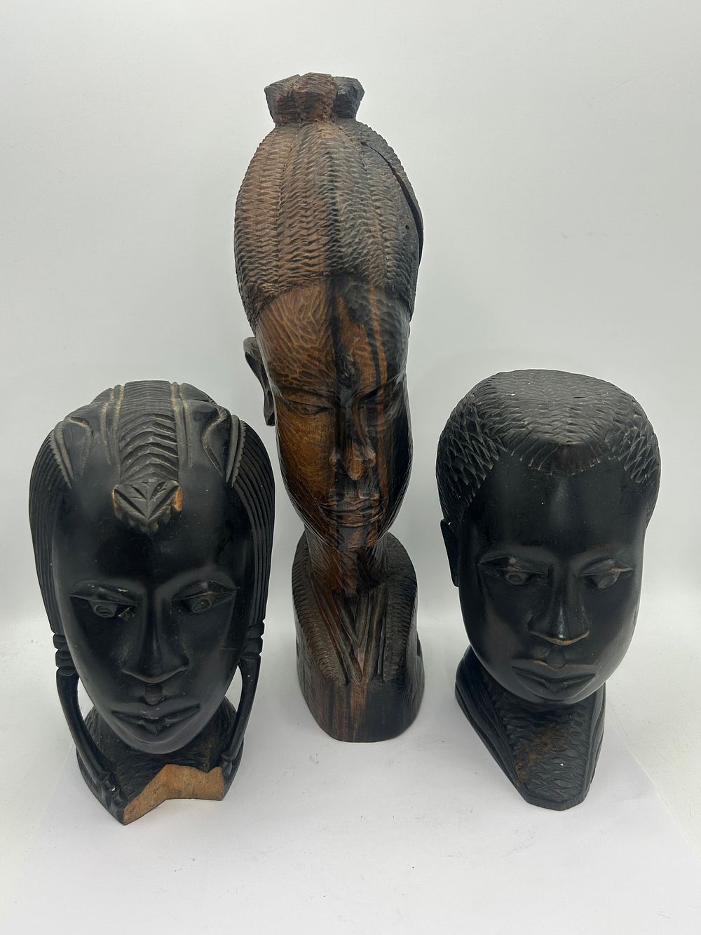 Lot 250: Three Nigerian Carved Busts Largest 13", One AF.