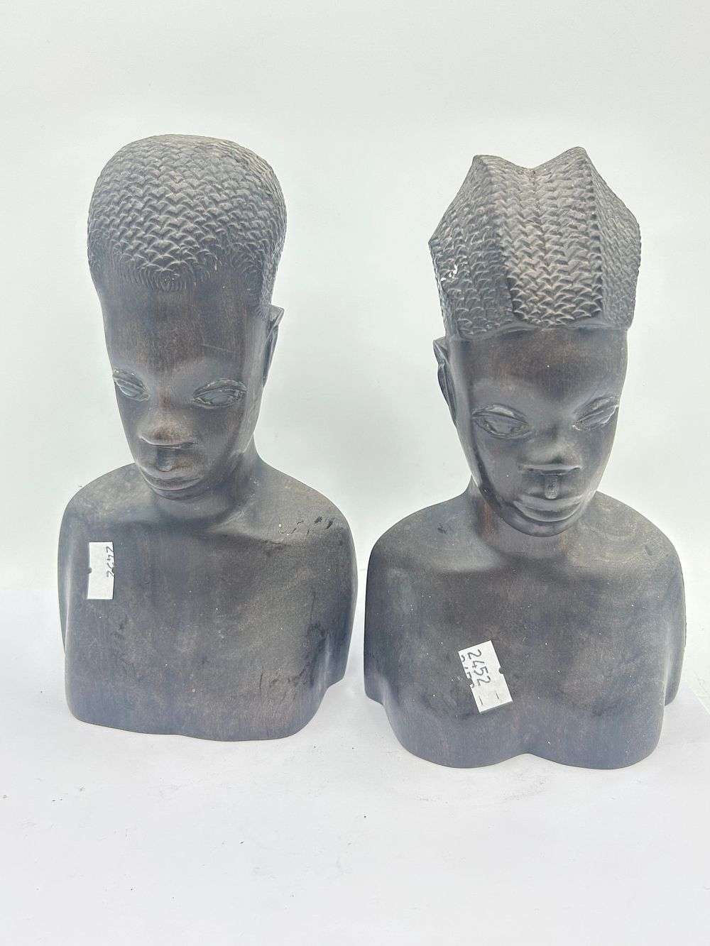 Lot 253: Pair Of Nigerian Carved Busts Standing 8.5".