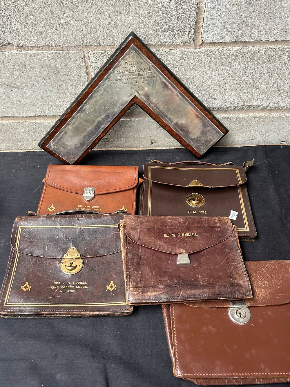 Lot 262: Masonic Presentation Piece And Leather Jewel Cases.