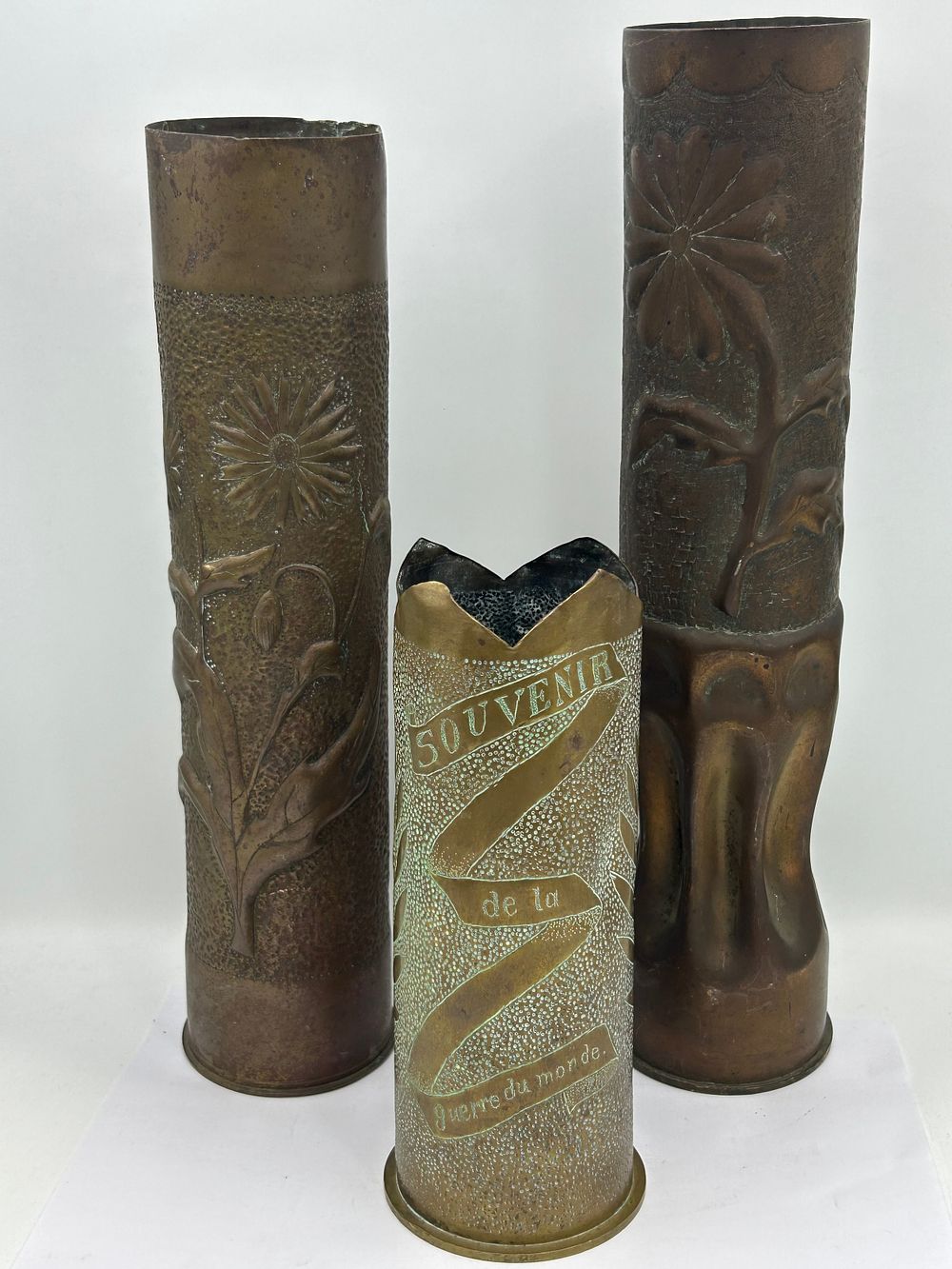 Lot 265: Three Brass Trench Art Shells Tallest Standing 15".