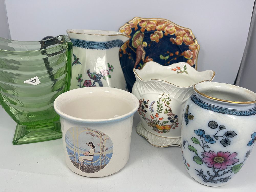 Lot 276: Various Ceramic Vases And Jug Plus Green Glass...