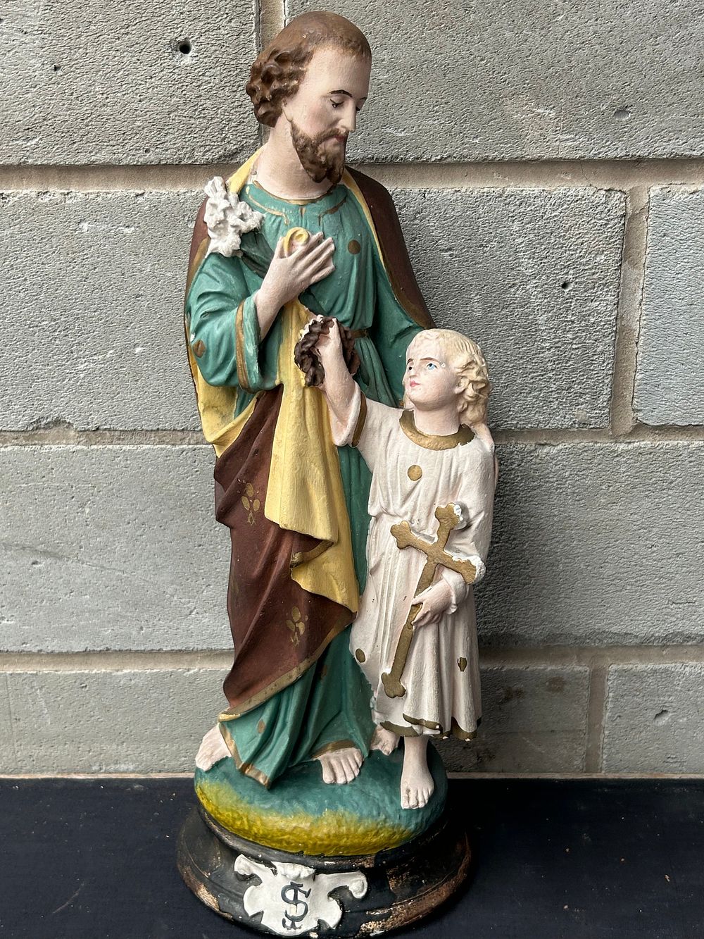 Lot 282: Religious Figure Male And Child Figure Standing 17".
