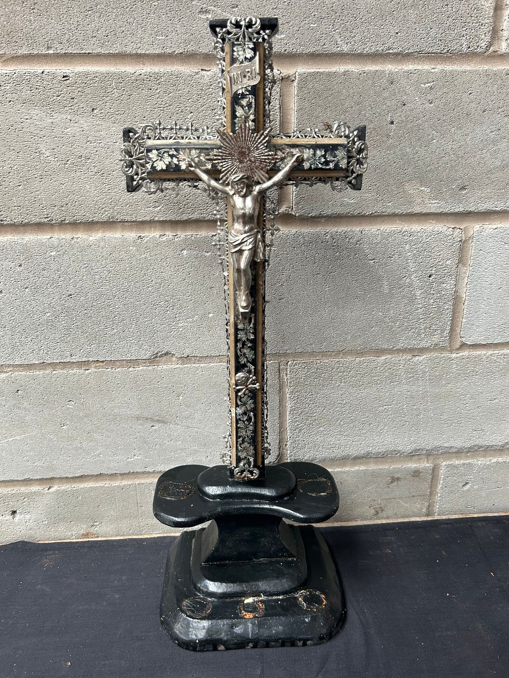 Lot 285: Large Crucifix With White Metal And Floral Detail...