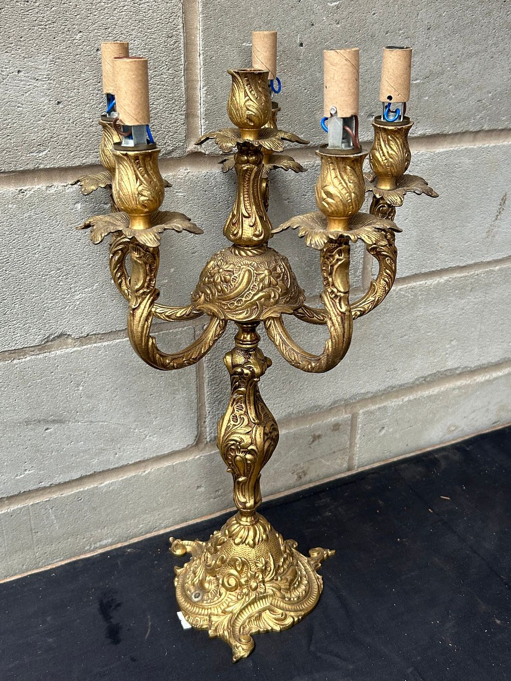 Lot 286: Solid Brass Lamp/Candle Holder 18" x 11".