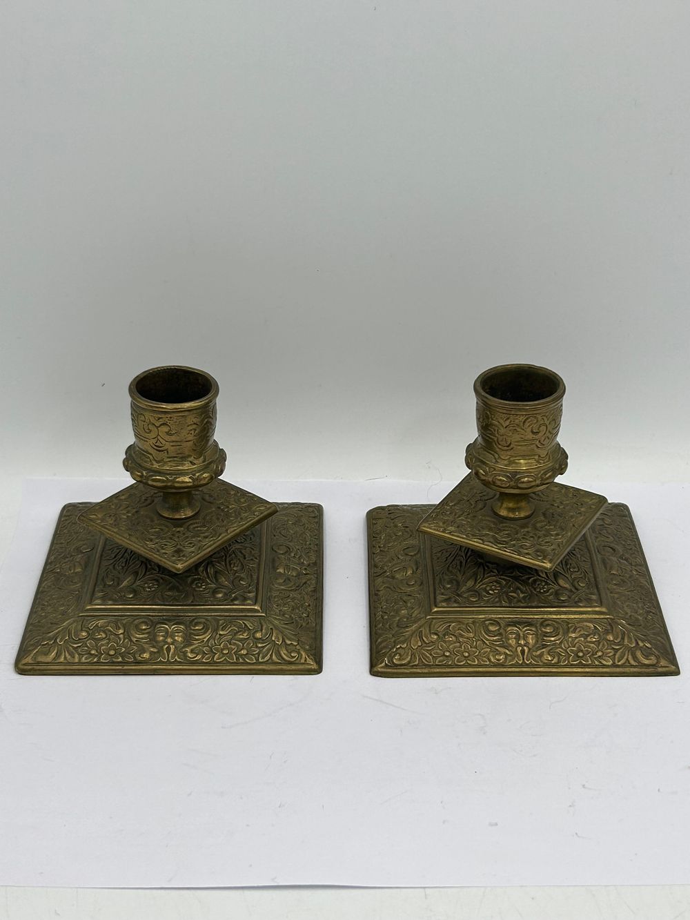 Lot 288: Pair Of Brass Detailed Candle Sticks 4" x...