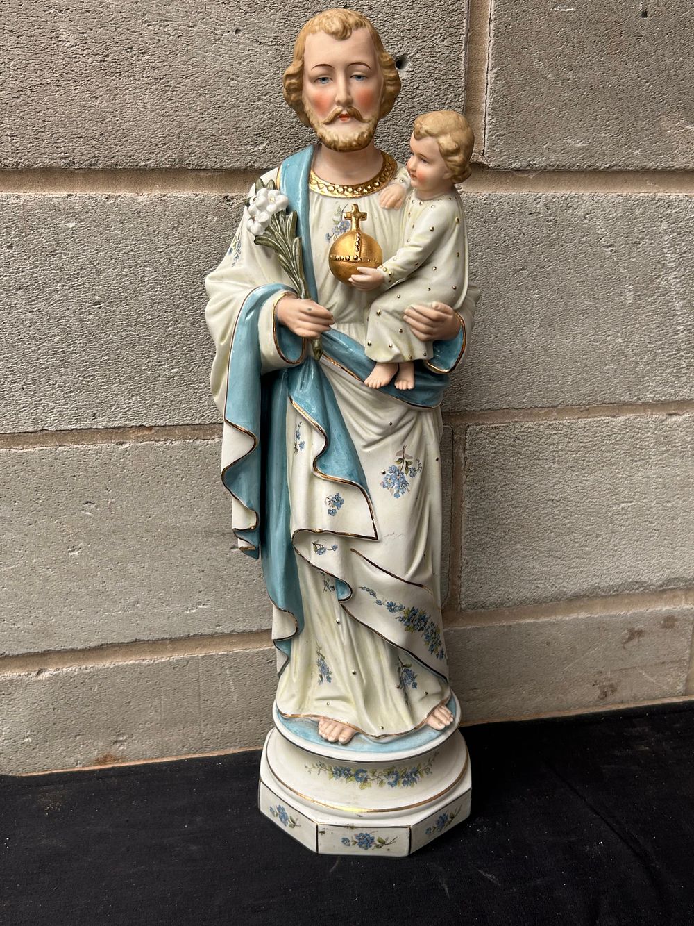 Lot 292: Ceramic Religious Man And Child Figure Standing 17".