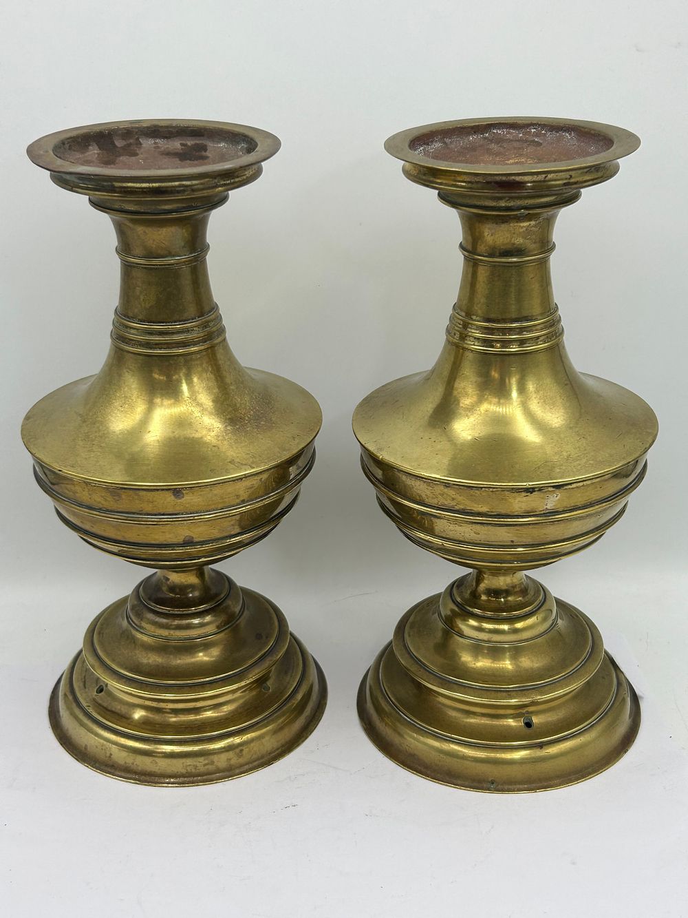 Lot 297: Pair Of Brass Vases Standing 9.5".