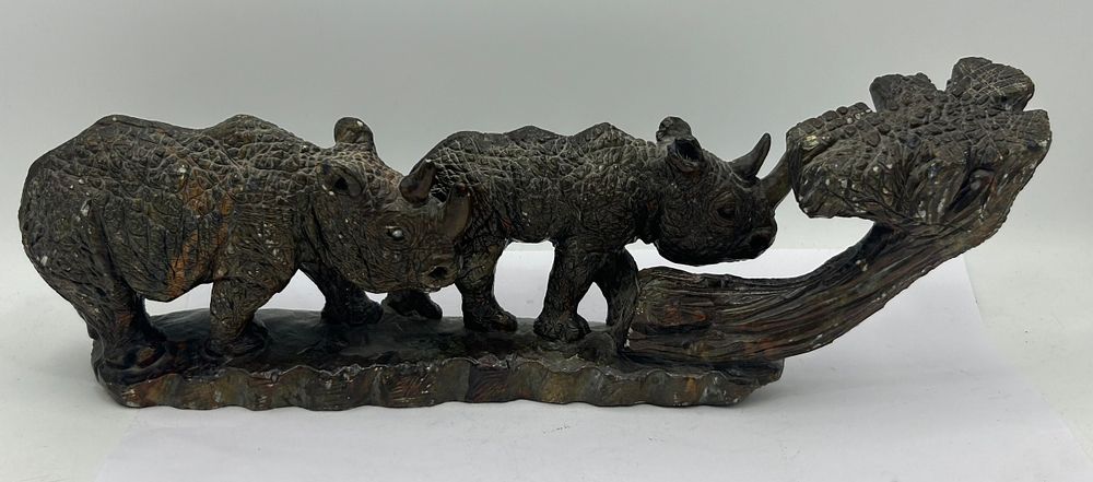 Lot 303: Pair Of Rhinos ,Stone ? 13" x 4".