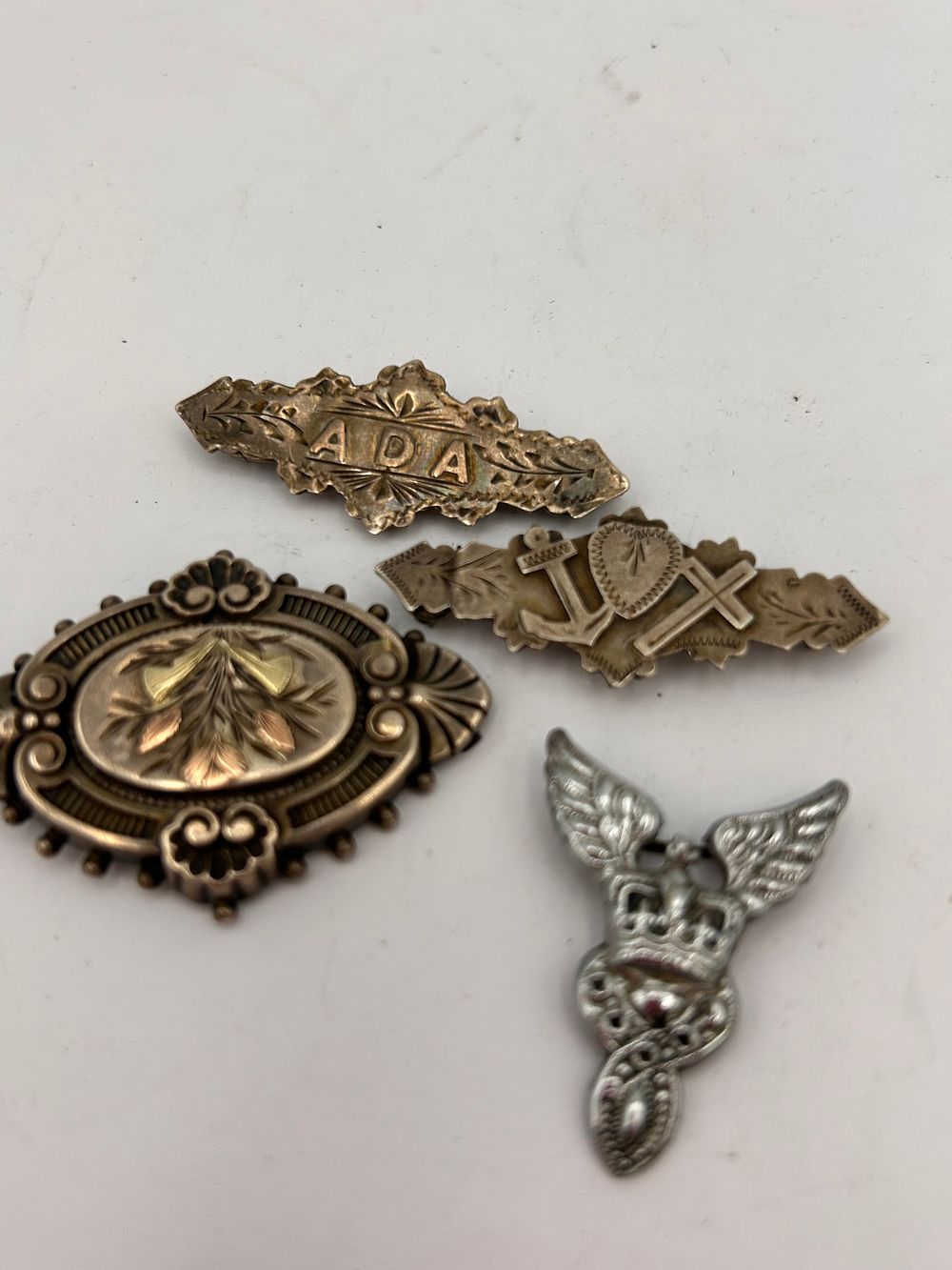 Lot 317: Three Antique Silver Brooches AF , Plus White...