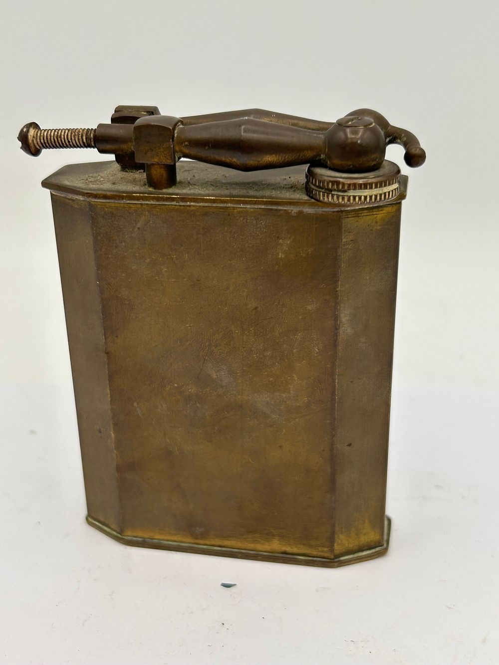 Lot 328: Interesting Large Table Top Brass Lighter. 4" Tall.