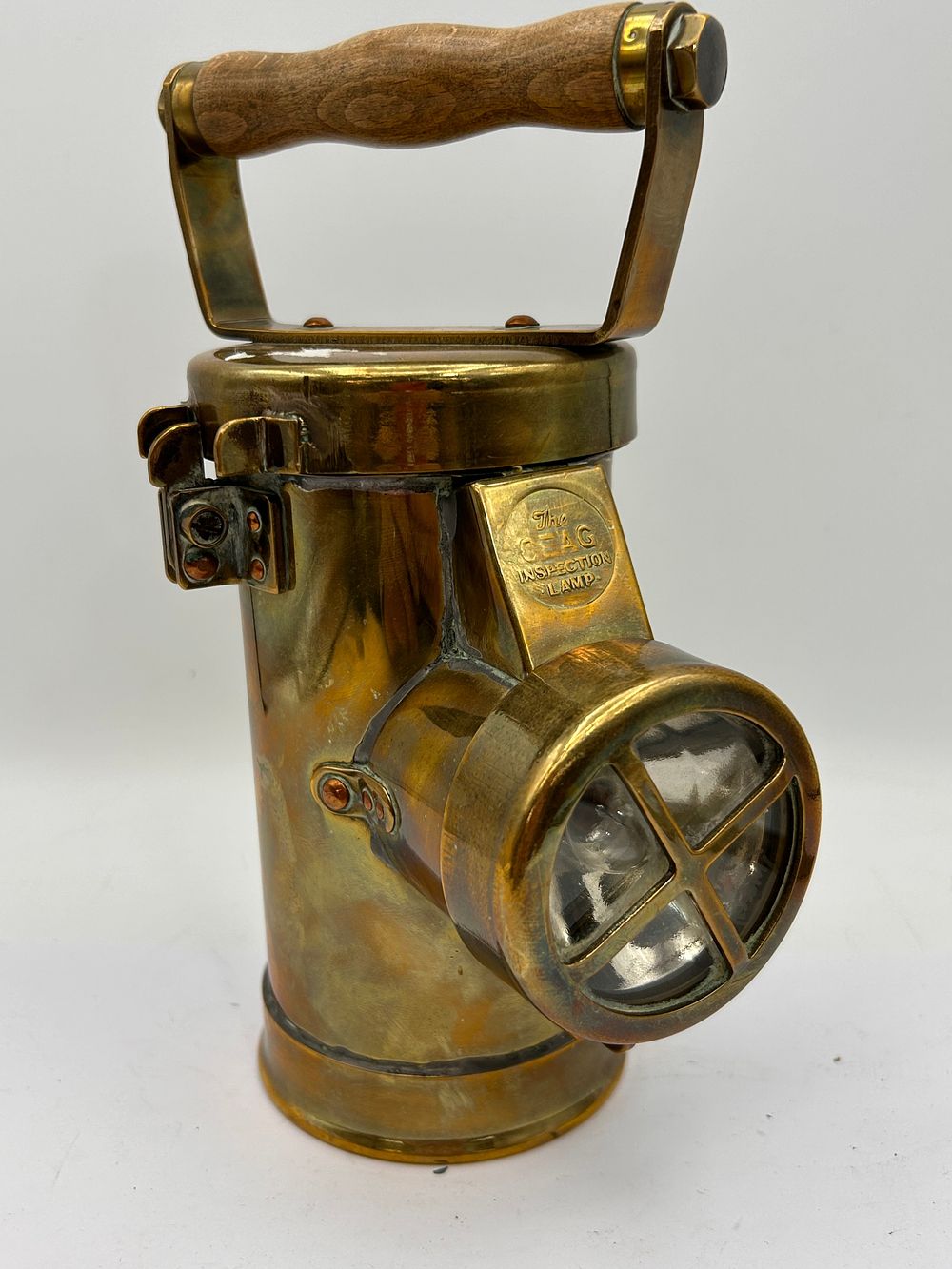 Lot 332: The Ceag Brass Inspection Lamp , Standing 9"...