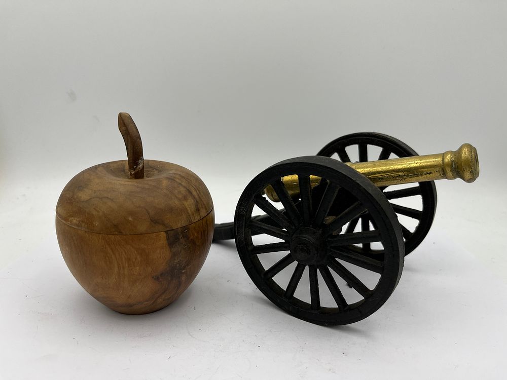 Lot 340: Wooden Apple Box And Brass And Cast Canon...