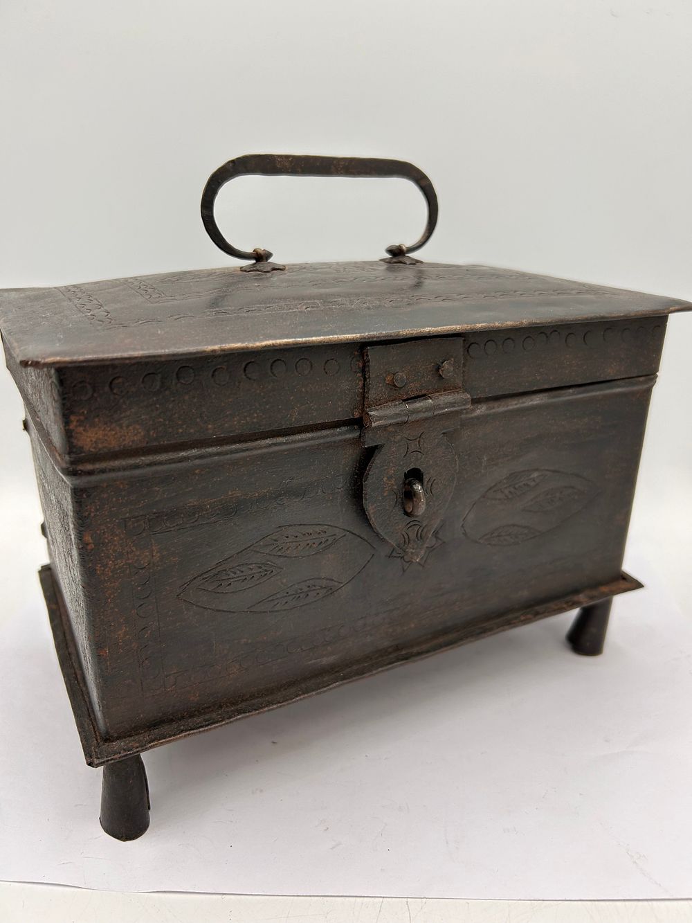 Lot 360: Interesting Antique Metal Storage Box, 8"x6".
