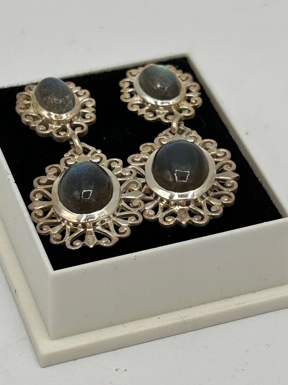 Lot 363: New Boxed Pair Of Silver And Moonstone Drop...