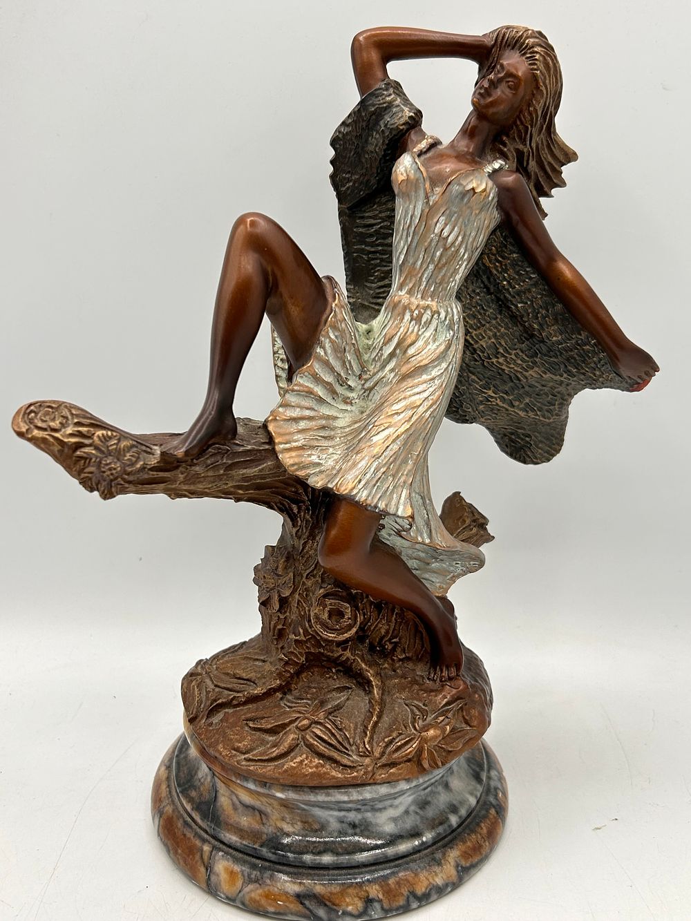 Lot 365: Marble Based Bronzed Resin Figure , Standing 11".