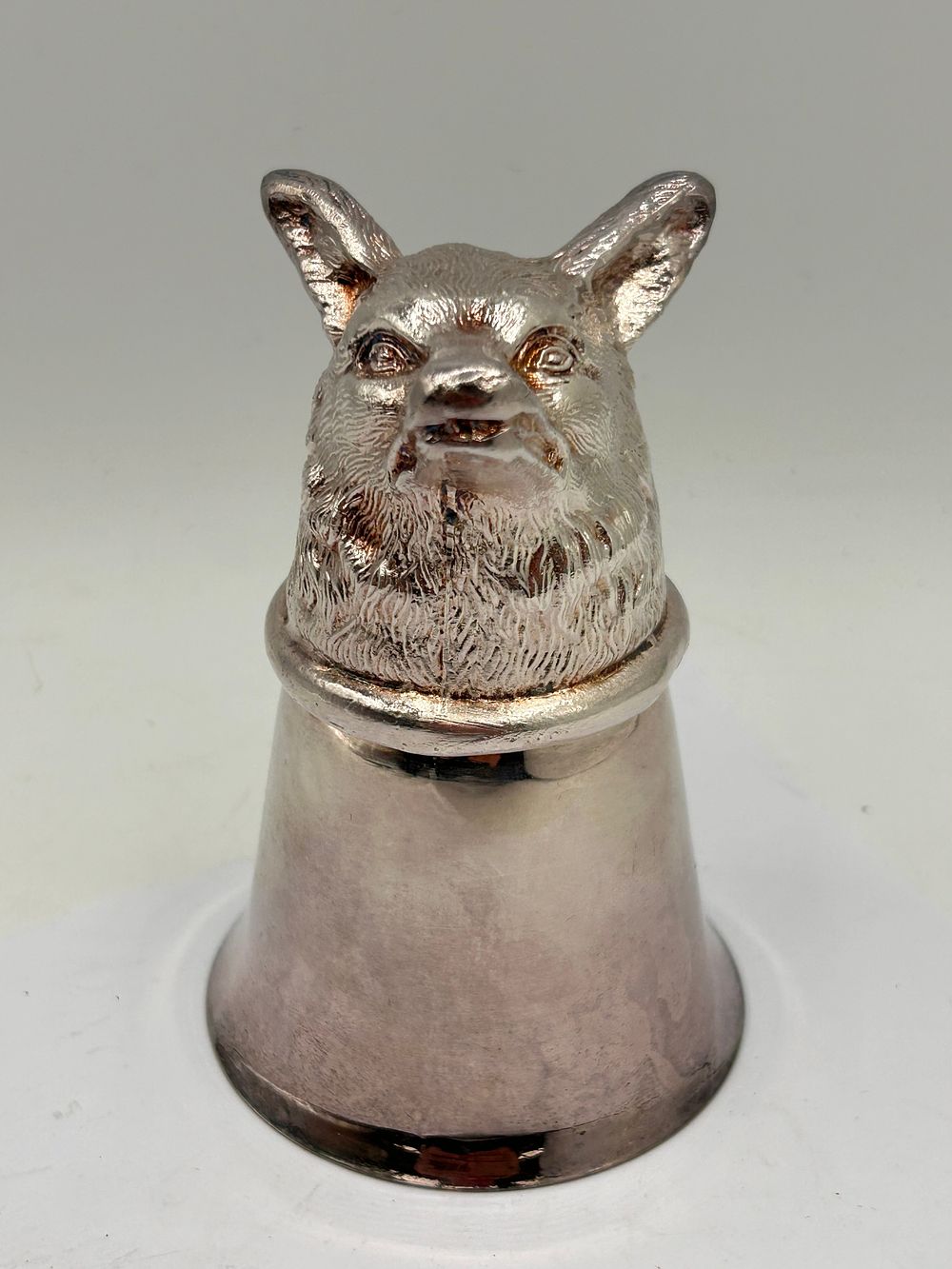 Lot 366: Silver Plated Fox Themed Stirrup Cup, Standing 4".