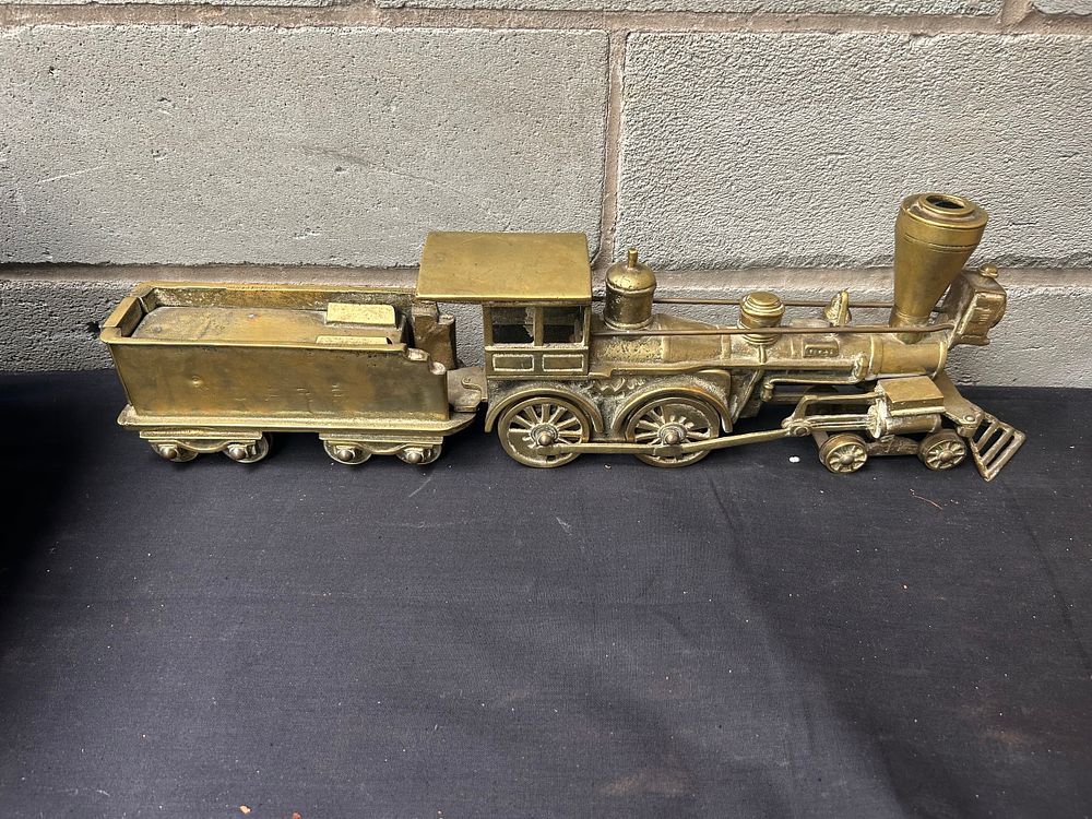 Lot 382: Antique Brass Train With Carriage (Heavy) 21” In...