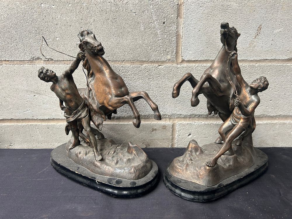 Lot 390: Pair of Spelter Horses Standing 1FT